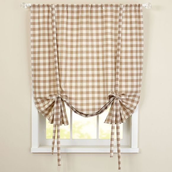 Brylanehome Buffalo Check Tie-Up Window Shade, Taupe Window Curtain - Picture 1 of 2